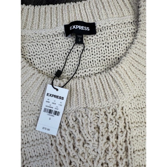NWT EXPRESS Chunky Cable Knit Sweater Cream Ivory Cotton Size S - Picture 3 of 10